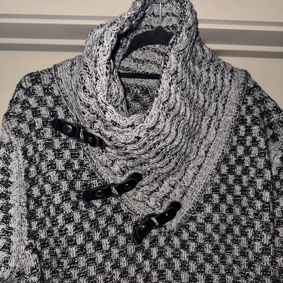COOFANDY Mens Knitted Chunky Pullover Turtleneck Sweater Grey/Black Sz M - Picture 2 of 6